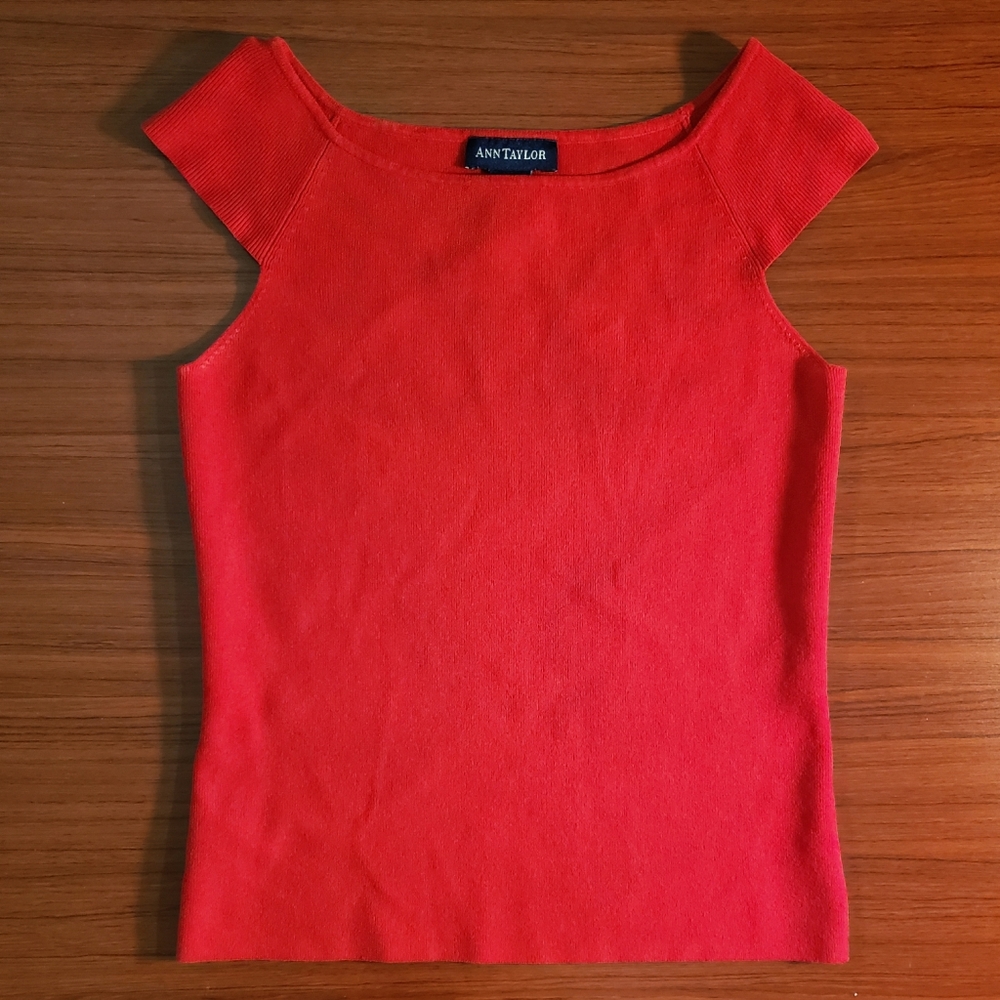 Ann Taylor Red Short Sleeve Blouse